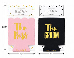 The Boss and Groom Insulated Foam Rubber Coozie Can Cover Set For Wedding Couple
