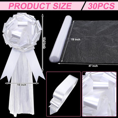 30 Set Large Wedding Pew Bows Wedding Aisle Decorations with 47″ Fabric Tulle Ch