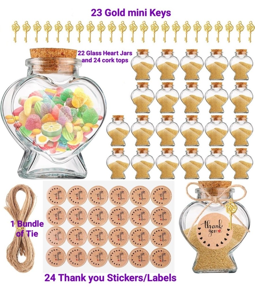 Mimorou 22 Set Honeymoon Sand Keepsake Jars 2.7 oz Heart Glass Jars