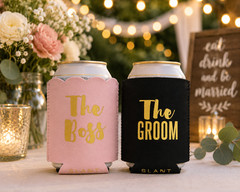 The Boss and Groom Insulated Foam Rubber Coozie Can Cover Set For Wedding Couple