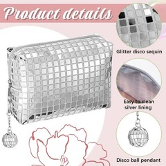 6 Pack Large Capacity Disco Cosmetic Bags Portable Silver Glitter Sequin Make…