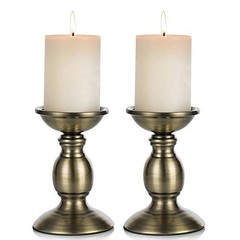 2 Pcs Iron Pillar Candle Holders, Most Ideal for 3″ Pillar Candle, 2 x S Bronze