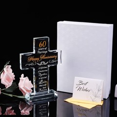YWHL 60th Anniversary Cross Gifts for Couple Parents, 60 7.7″L x 5.4″W, Clear