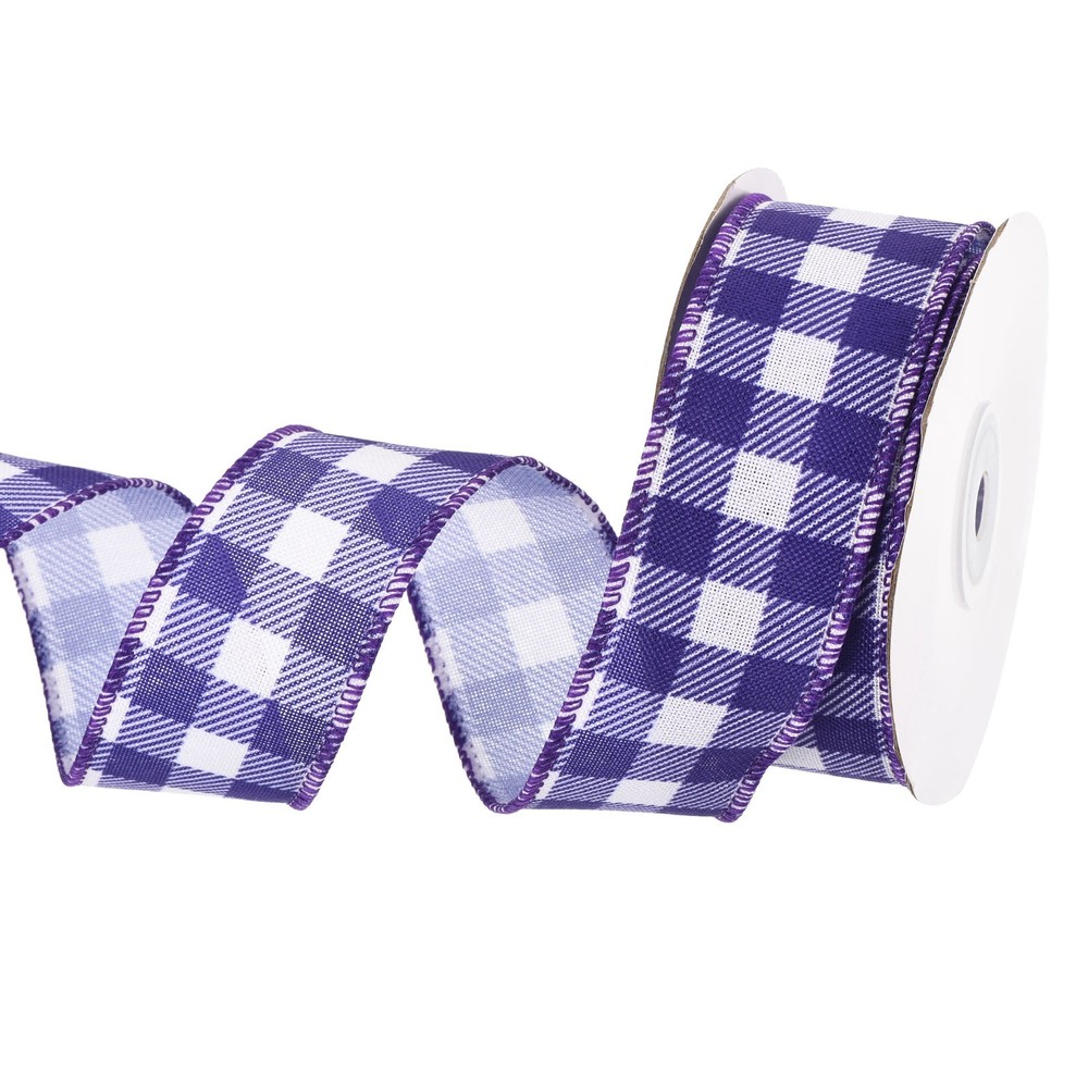 Plaid Check Ribbon, 1.5 Inch x 10 Yards Gingham Ribbon, Dark Blue