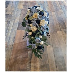 24″ Long Dusty Blue Navy Bridal Bouquet Sola Wood Flower Cascading White Wedding
