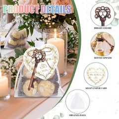 50Pcs Antique Alloy Bottle Opener with Organza Drawstring Pouches for Wedding
