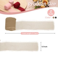 2 Rolls Chiffon Ribbon, 1.5 Inch x 5 Yard Silk Ribbon, Light Khaki/Deep Grey