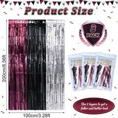 3 Pack 3.3Ft x 6.6Ft Graduation Foil Fringe Curtain Backdrop Decorations, Mar…