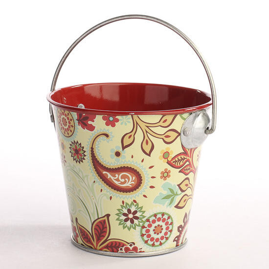 Bulk Lot of 10 Retro Inspired Floral and Paisley 3-1/2″ Metal Favor Buckets