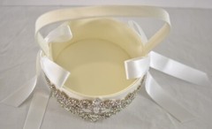 flower girl basket for wedding white shiny glass bling on side