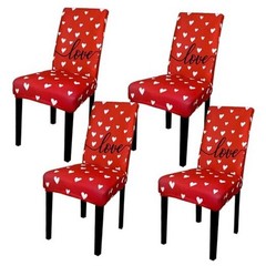 4Pcs Valentine’s Day Chair Covers Sweet Love Heart Dining Chair Slipcovers Red