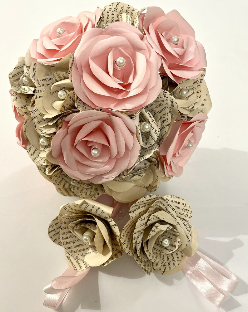Wuthering Heights Book Pg Wedding Bouquet Set (18 Paper Flwrs + 2 Boutonnières)