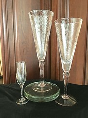 Pair Mega GIANT 40oz/16» Tall CHAMPAGNE Toasting FLUTES Clear Crystal/Pink Stem