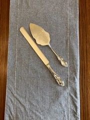 Vintage Silverplate Cake Server & Knife Set Ornate Scroll Engraved 2 Piece