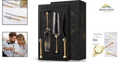 Beautiful Champagne Flutes Set with Rhinestone Knives for Wedding Celebrations