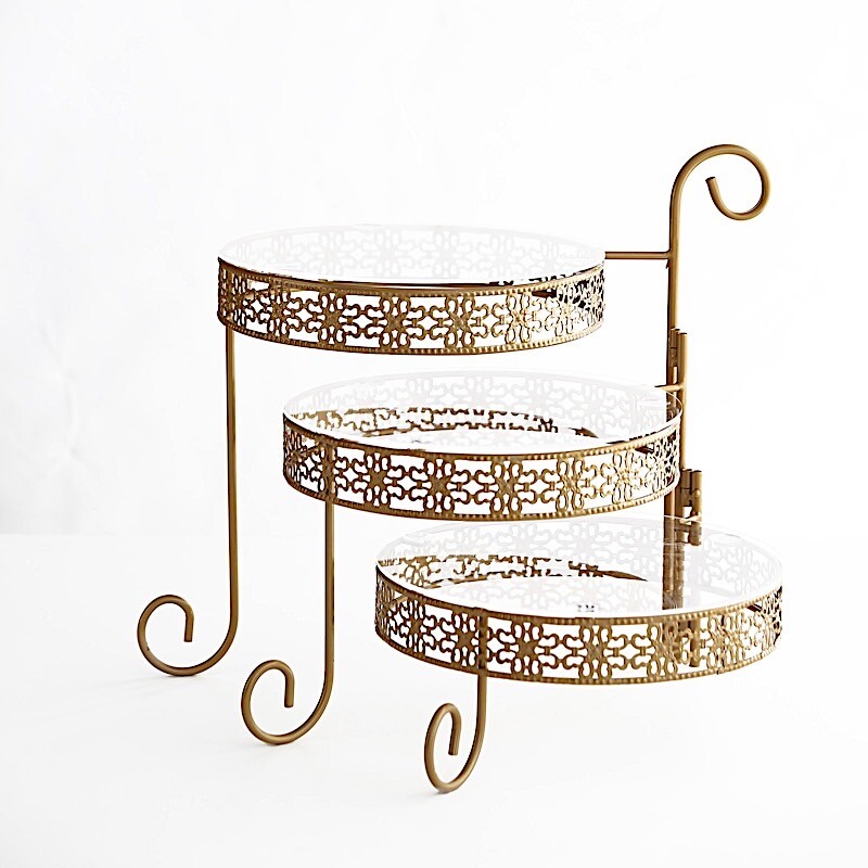 Gold Clear 28″ Round 3-Tier Metal Rotating Cupcake Stand Acrylic Plates Party