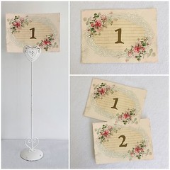 Pink Wedding Table Cards Vintage Style Frame – Shabby Chic, Numbers Names Custom