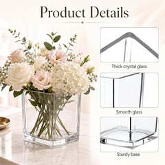 12 Pcs Square Glass Vases 4″&2.4″ Clear Cube Flower Candle Holders Bulk