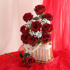 Artificial Flowers Silk Roses Real Touch Bridal Wedding Bouquet for Home Garden