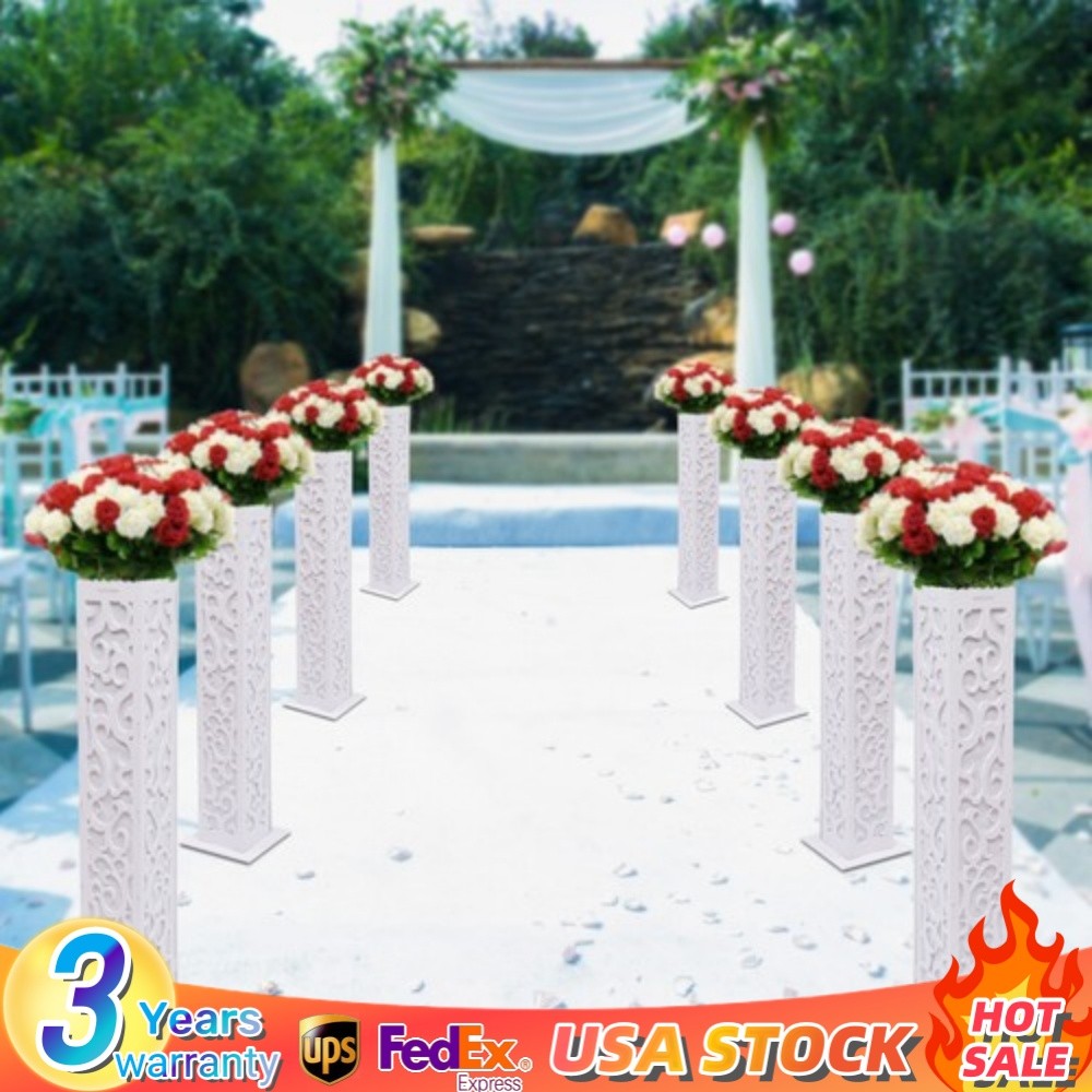 8* Flower Columns w/ LED Lights White PVC Wedding Roman Decorative Column
