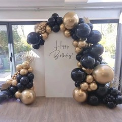Black and Gold Balloons Garland Arch Kit, 134pcs Black and Metallic Gold Ball…