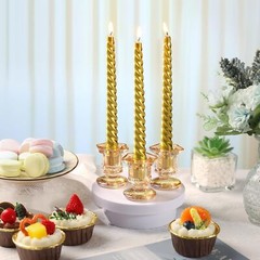 Glass Candle Holders Set, 12 Pcs Gold Candlestick Bulk, Taper Amber
