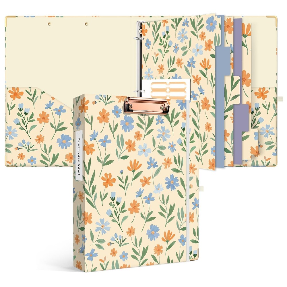Ospelelf Binder 3 Ring 1 Inch, Round Ring Clipboard Binder for Letter Size Pa…