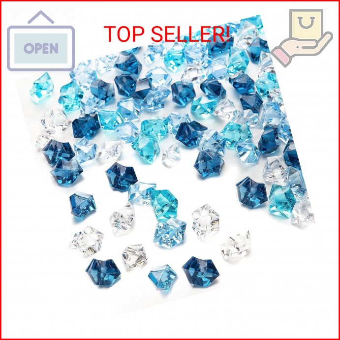 Lyrtrees Pack of 200 Decorative Acrylic Crystal Gems, Mixed Blue Colors Ice Rock