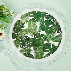 25 WHITE 9″ Round Paper Plates with TROPICAL Leaves Design Disposable Tableware