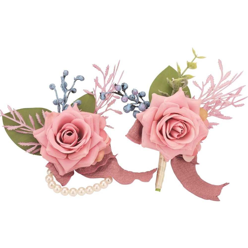 Dusty Pink Rose Corsage Wristlet Band Bracelet Artificial Flower