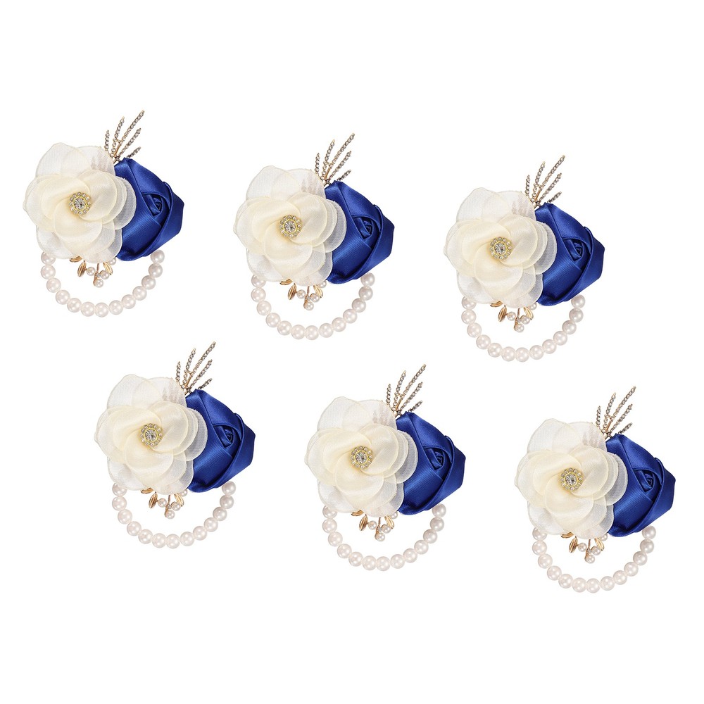 Rose Wrist Corsage, 6Pcs Wrist Corsage Bracelets Flower Wristlet, Sapphire Blue