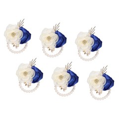 Rose Wrist Corsage, 6Pcs Wrist Corsage Bracelets Flower Wristlet, Sapphire Blue
