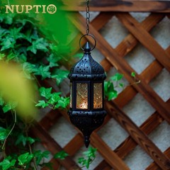 2 Pcs Hanging Candle Lantern Moroccan Chandelier Retro 2pcs, Black