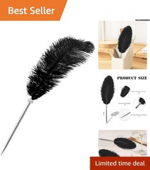 Elegant Black Feather Ballpoint Pen for Wedding Signing – Lightweight & Stylish