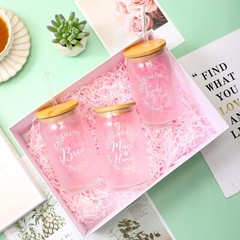 Tanlade 8 Pcs Bridesmaid Proposal Gifts 16 oz Glass Cups Maid of Honor Gift M…