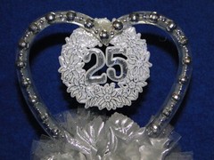 New 25TH Wedding Anniversary Cake topper with silver flowers and a heart #5