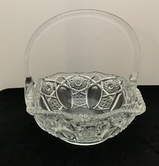 VINTAGE LE SMITH CRYSTAL BASKET RUFFLED FRUIT BOWL EASTER HOBSTAR PARTY 8” H L E