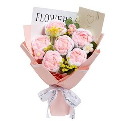 Crochet Flower Bouquet Handmade Knitted Flowers Roses Bouquet for Wedding Pink