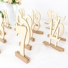 NATURAL 20 Wooden 6″ TABLE NUMBERS 1-20 Set Holder Base Party Events Decorations