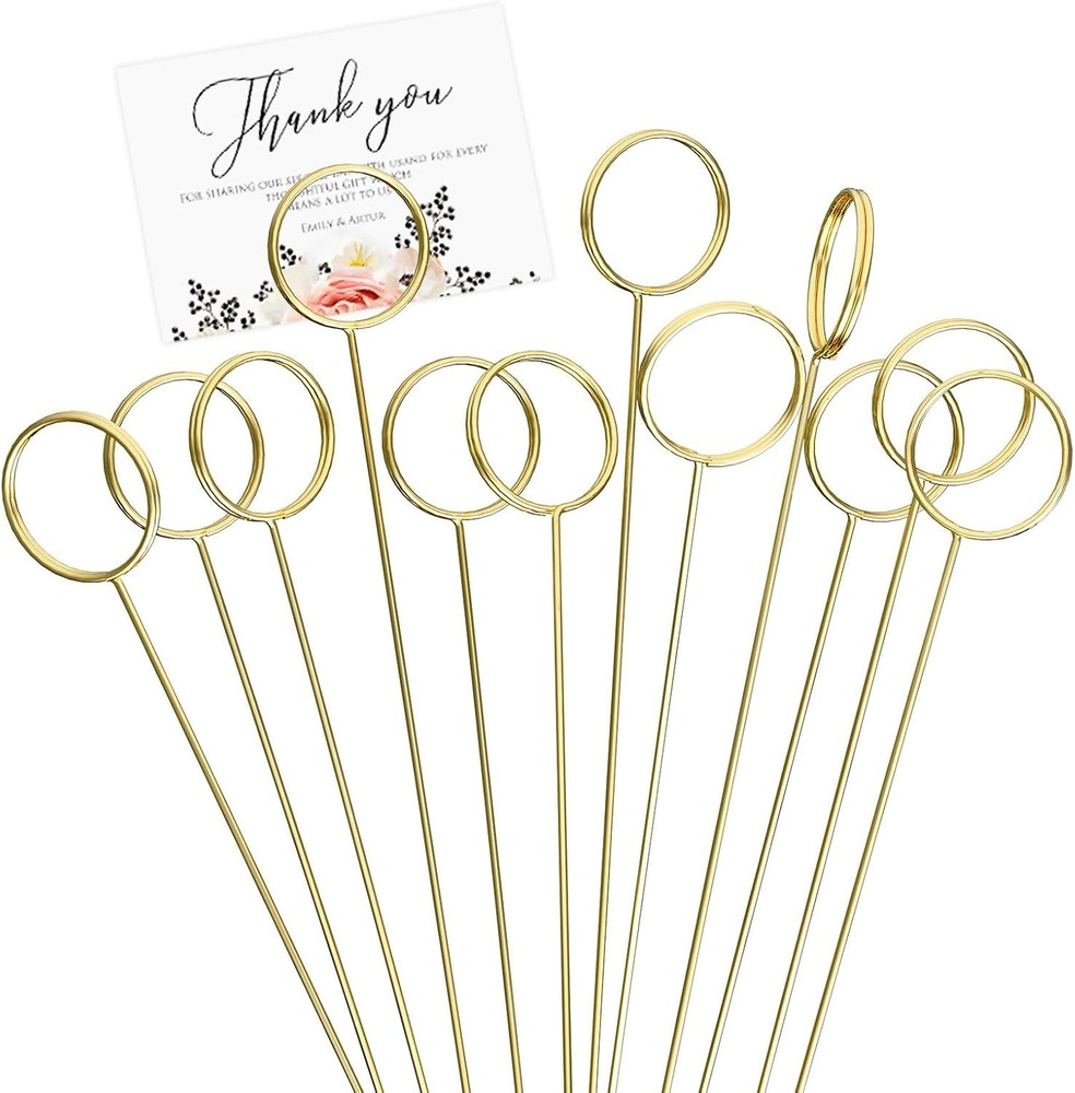 30 Pack Strong Grip Gold Floral Card Holder Picks 13.4 Inch Premium Metal Flower