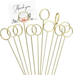30 Pack Strong Grip Gold Floral Card Holder Picks 13.4 Inch Premium Metal Flower