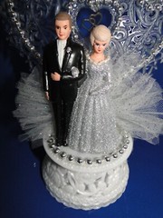 New 25th Wedding Anniversary Heart decor caketop with Bride & Groom in Silver #3