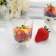 24 Clear 5 oz Ribbed Round Plastic Dessert Cups Spoons Set Party Events Supplies