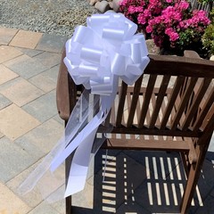 Large White Wedding Pull Bows with Long Tulle 6 Count (Pack of 1),