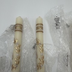 Will & Baumer Wedding Unity Candle Set Flowers Rings Gold Leaf 3 Pc