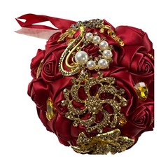 Luxury Red / gold accent Bridal Wedding Bouquet Satin Rose Rhinestone
