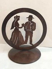 Laser Cut Steel Cake Top, Western Love, Cowboy Bride and Groom
