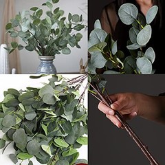 HinyoCo 6 Pcs 35″ Tall Stems Artificial Eucalyptus Leaves – Silver