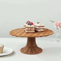 12″ Natural Plastic Rattan Wicker Pedestal Cake Stand Wedding Decorations