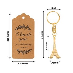 Balsa Circle 10 Gold Eiffel Tower 4 in Plastic Keychains with Thank 2″,